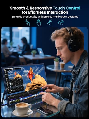UPERFECT Portable Monitor 18.5-inch 120HZ Touchscreen 100% sRGB w/VESA & Stand 180° Adjustable Ultra-Slim & Lightweight Frameless FHD FreeSync IPS HDR Gaming Display, Travel Second Monitor for Laptop - size: 18.5"