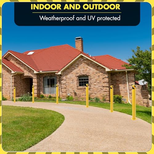 48" Safety Bollard Post, 4.5" Diameter Heavy Duty Steel Security Post, High Visibility Yellow Parking Barrier with Anchor Bolts & Installation Kit for Driveway, Garage, or Parking Lot