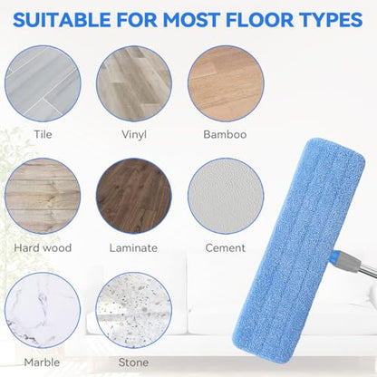 Microfiber Mop Pad for Rubbermaid Commercial 20 Inch Mop Head - 10 Pack Wet & Dry Commercial Cleaning Refills Reusable Mop Refills Fit for Any Microfiber Flat Mop System 18" to 21" - color: Blue-20inch-10pack