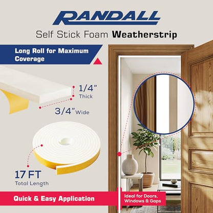 Foam Weather Stripping/Door Window Seal - Weather Stripping Foam Tape, 17 Ft Door Seal Strip, EVA Material, High Density 1/4" Thick, No Residue Adhesive (3/4" Wide) - size: 3/4" Wide