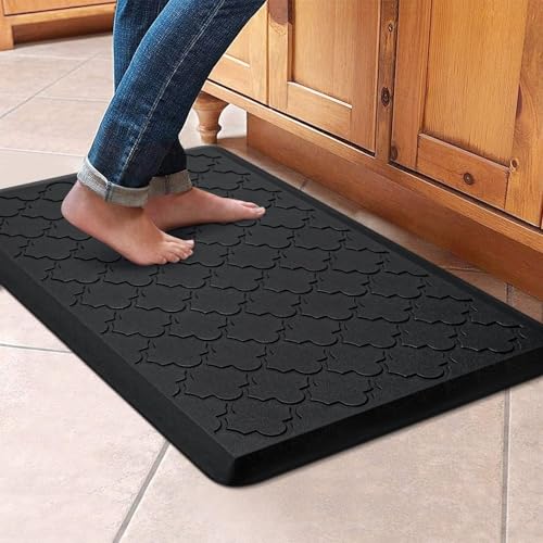 WISELIFE Kitchen Mat Cushioned Anti Fatigue Floor Mat,17.3"x28", Thick Non Slip Waterproof Kitchen Rugs and Mats,Heavy Duty Foam Standing Mat for Kitchen,Floor,Home,Desk,Sink,Laundry (Black,17.3"x28") - color: Black, size: 1'5" x 2'4" (Rectangular)