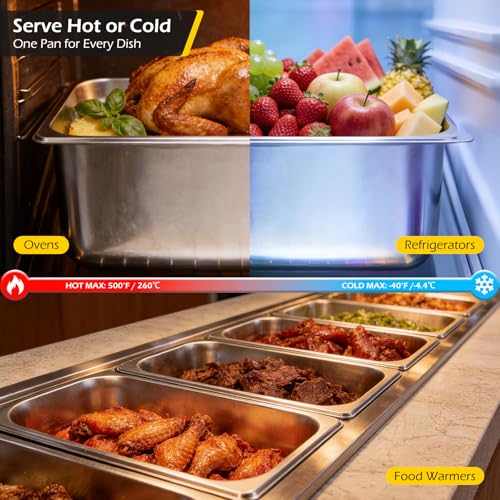 Dyna-Living Steam Table Pan 1/3 Size Food Pan 6 Inch Deep 6 Pack Hotel Pans - color: Without Lids, size: 6 Inch Deep