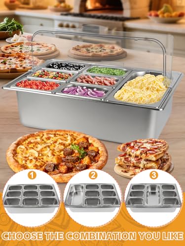 Pizza Topping Station 9 Pans Stainless Steel Salad Bar for Home - color: Silver, size: 9 Pans