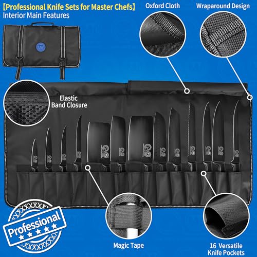 XYJ Knives,Professional Knife Sets for Master Chefs - color: Full Black, size: 15 in 1