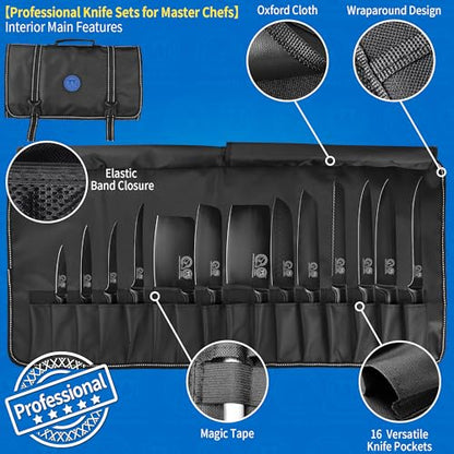 XYJ Knives,Professional Knife Sets for Master Chefs - color: Full Black, size: 15 in 1
