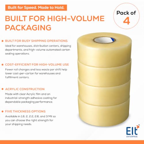 EIt Packing Tape, 3 Inch x 1000 Yard, 2.2 Mil, Clear 4 Rolls Machine Length - size: 2.2 Mil