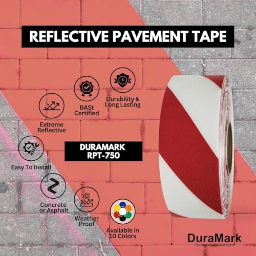 DuraMark RPT-750 Reflective Pavement Marking Tape, White, 3 in x 18 ft - color: Red/White, size: 3 Inch x 18 Ft