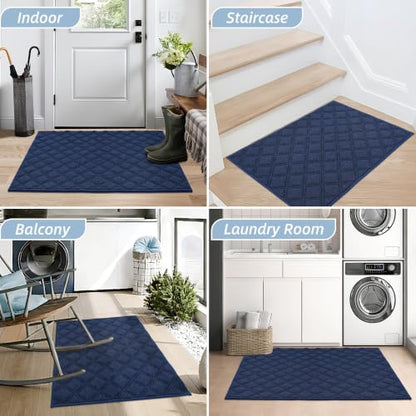 BEQHAUSE Dirt Trapper Door Mat 24" x 36" Non-Slip Washable, Blue - color: Blue, size: 24" X 36" (Rectangular)