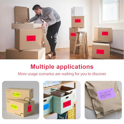 3 X 5 Inch Printable Waterproof Rectangle Color Coding Labels, 300 Per Roll Adhesive Color Coding Stickers for Bar-Codes, Address, Small Business Labeling, Red - color: Red