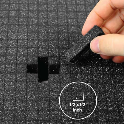 Foam Factory Inc 5 PCS 12 x 13 x 2 Inch Pick and Pluck Packing Foam Insert, Pick Apart Foam - Pluck Pre Cube Sheet Foam For Tool Game Box Cases, Charcoal Polyurethane Foam Pad Insert