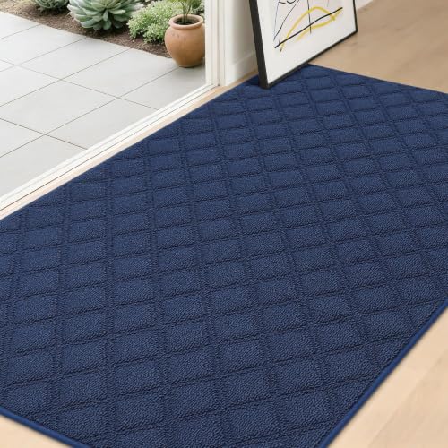 BEQHAUSE Dirt Trapper Door Mat 36" x 60" Non-Slip Washable, Blue - color: Blue, size: 36" X 60" (Rectangular)