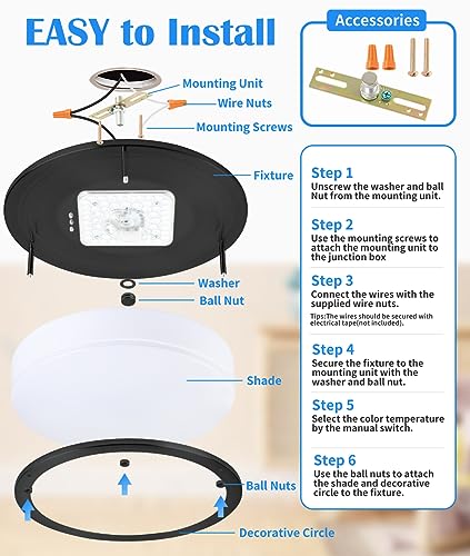 Black Flush Mount Ceiling Light, 13 Inch LED Ceiling Light Fixture with 5CCT(2700K/3000K/3500K/4000K/5000K Adjustable), 23W Saturn Flush Mount Ceiling Lighting for Kitchen Hallway Stairwell - color: Black, size: 13 inch - 1 Pack