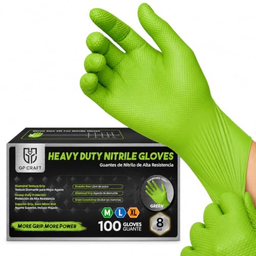 8 Mil Green Nitrile Gloves, Disposable Gloves, 100 Count - size: X-Large