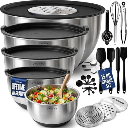 28pc Stainless Steel Mixing Bowls with Lids Set, 1.5-5 Qt, Black - color: Black