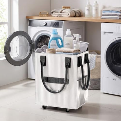 Reusable Grocery Bag on Wheel, Foldable Shopping Cart with Wheels, Can Carry up to 67 Pounds, Suitable for Groceries, Laundry, Camping and Moving. (Silver - Small) - color: Silver - Small