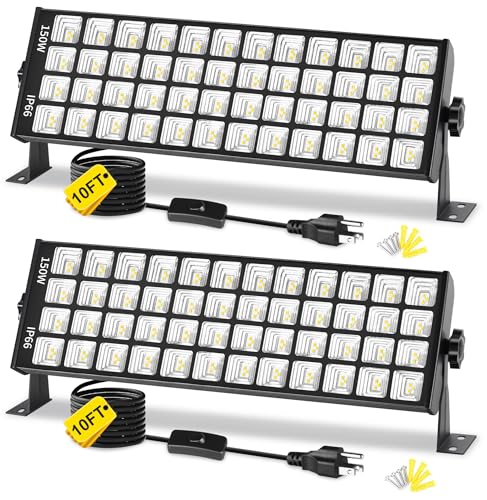 YQNLIFA 150W LED Shop Light, 18000LM 6000K Waterproof Garage Lights, 2 Pack
