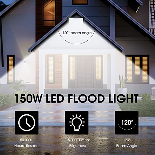 XYCN 150W LED Flood Light Outdoor,2 Pack 15500LM Super Bright Security Light,IP66 Waterproof Floodlight,5000K Daylight White LED Exterior for Basketball Court, Stadium, Playground - color: 150W 2pack led flood light