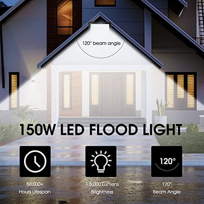 XYCN 150W LED Flood Light Outdoor,2 Pack 15500LM Super Bright Security Light,IP66 Waterproof Floodlight,5000K Daylight White LED Exterior for Basketball Court, Stadium, Playground - color: 150W 2pack led flood light