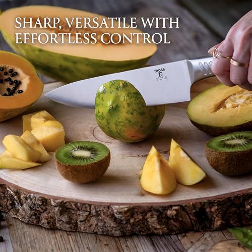 Moss & Stone Small 6 Pcs Kitchen Knife Set with Block, Stainless Steel - color: Stainless Steel, size: 6 Pcs