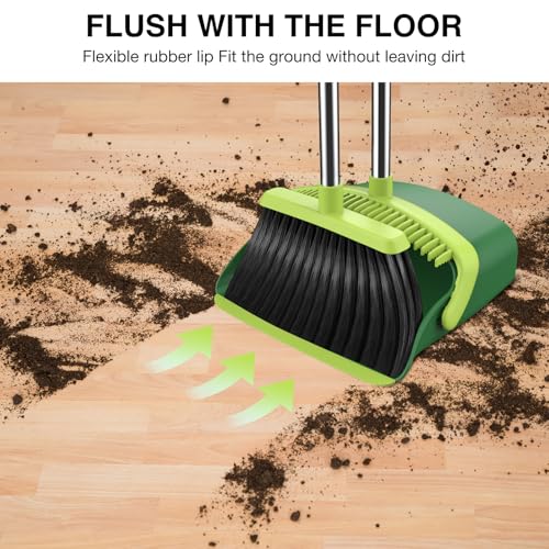 NACENA Broom and Dustpan Set with 52-in Long Adjustable Handle, Green - color: Green, size: 1 Pack