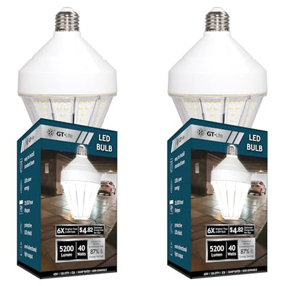 GT-Lite 2 Pack 10400 Lumen LED Corn Cob Light Bulb, Uses 40W - size: 2 Pack, style: 5200 Lumen