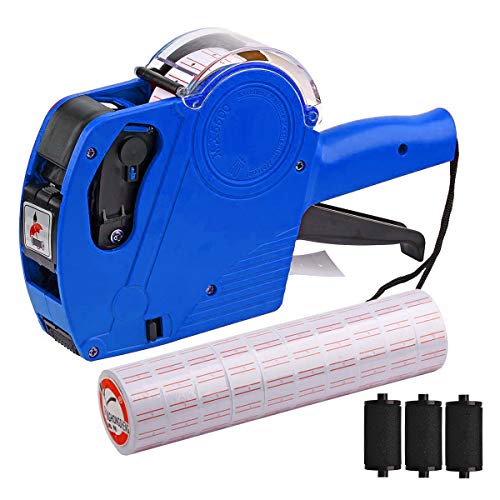 MX-5500 8 Digits Price tag Gun with 5000 Sticker Labels and 3 Ink Refill, Label Maker Pricing Gun Kit Numerical Tag Gun for Office, Retail Shop, Grocery Store (A/Blue) - color: A/Blue