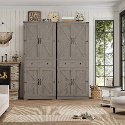 HOSTACK Kitchen Pantry Storage Cabinet, Farmhouse Pantry Cabinet, Ash Gray - color: Ash Gray