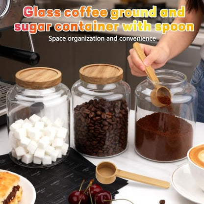 66oz Large Glass Storage Jar with Wooden Lids Spoons Labels Glass Coffee Ground Canister Borosilicate Glass Sugar Flour Container for Cookies Spice Rice Tea(2000ml/67oz-2 pack-with scoop) - color: 2000ml/67oz-2 pack-with scoop