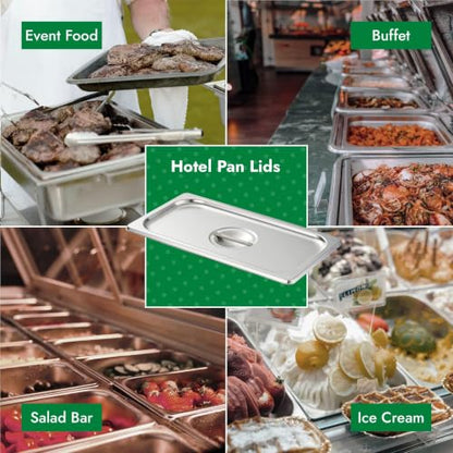 HECMAC 6-Pack 1/3 Size Hotel Pan Cover, Stainless Steel Solid Steam Table Catering Food Pan Lid with Handle, 23 Gauge - size: 1/3 Size, Plain Lid