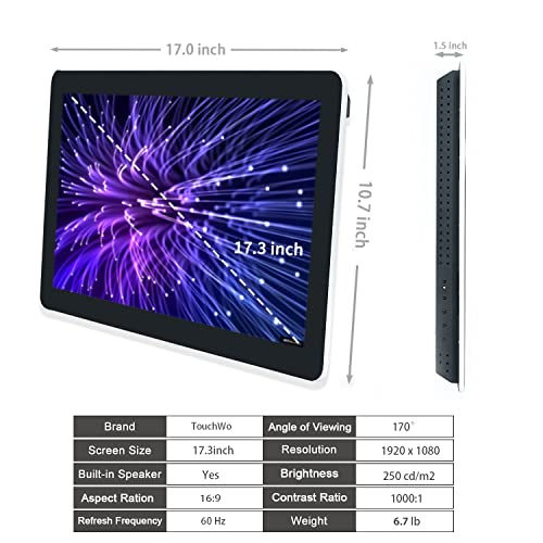 17.3 inch Capacitive Multi-Touch Screen Industrial Monitor, 16:9 Display 1920 x 1080P, Built-in Speakers, VGA & HD-MI Monitor for PC, POS, Small Business, Restaurant, Bar - size: 17.3-inch