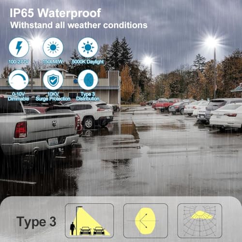 LED Parking Lot Light 240W/200W/150W Adjustable with Slip Fitter - size: 240W-Slip Fit-1Pack