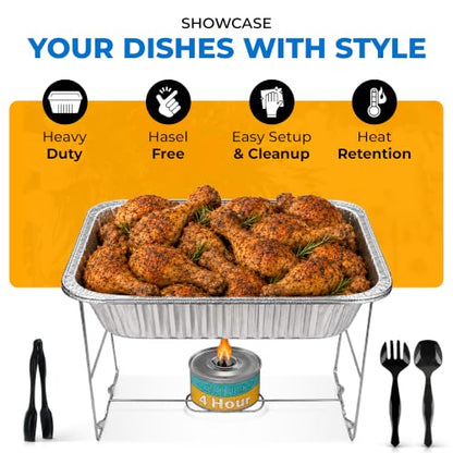 Disposable Chafing Dish Buffet Set, 6 Pack Half Size 10 x 12 Inch Food Pans