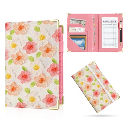 Server Book,7 Pocket Zipper Organizer,Server Books for Waitress - color: Flower 1