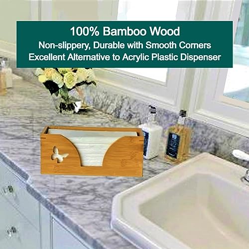 Countertop C-Fold Paper Towel Dispenser with Engraved Butterfly - Compatible with C Fold, Multifold, Trifold & Z Fold Hand Napkins Folded Size 10.5" x 4.0" Or Smaller - Natural Bamboo - color: Natural