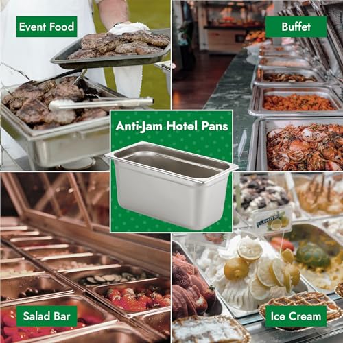 HECMAC 6 Pack Anti-Jam Hotel Pans, 1/4 Size 6 Inch Deep, Commercial Stainless Steel Chafing Steam Table Pan, Catering Storage Metal Food Pan, 23 Gauge - size: 1/4 Size, 6" Deep