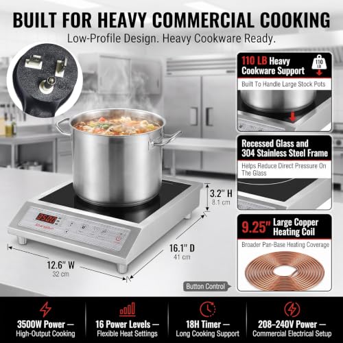3500W Commercial Induction Cooktop, 220V Induction Hot Plate