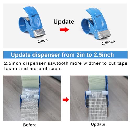 BOMEI PACK 3Rolls Filament Strapping Tape 2Inch with Dispenser, Heavy Duty Fiberglass Reinforced Packing Tape for Shipping, Cross Bi Directional Filanent Tape 2inch x 30Yds x 5.9Mil, Total 90Yds