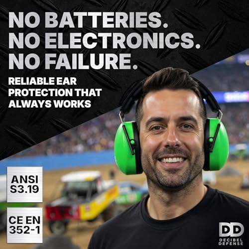 DECIBEL DEFENSE Ear Protection, 37 dB NRR Ear Muffs (SAFETY GREEN) - color: Safety Green, size: Regular
