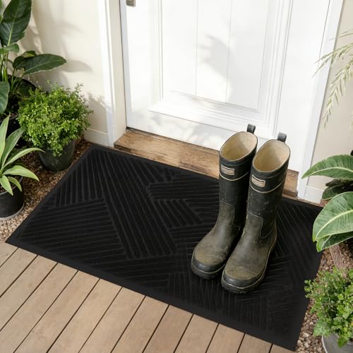 16×32 Inch Black Door Mat for Indoor Outdoor, Welcome Mat Black - color: Black, size: 1'4" x 2'8" (Rectangular)
