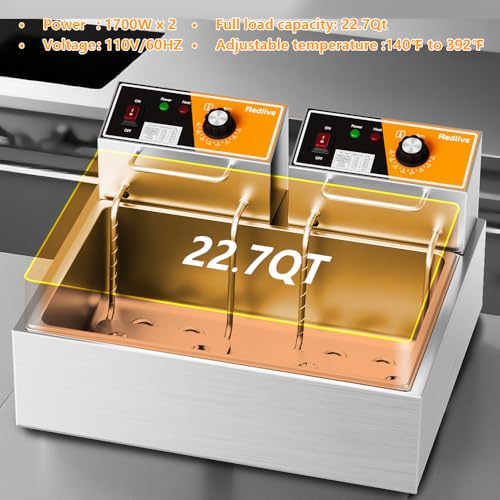 Electric Deep Fryer 3400W Hot 22.6QT/24L Commercial Deep Fryers with 3 Baskets Countertop Oil Fryer for Restaurant Use and Home Kitchen with One - Touch Switch & Temperature Contro - size: R-83S