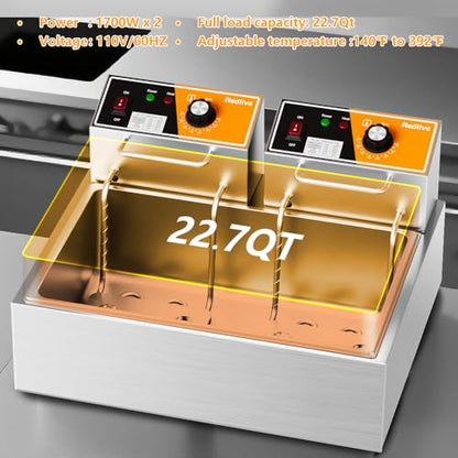 Electric Deep Fryer 3400W Hot 22.6QT/24L Commercial Deep Fryers with 3 Baskets Countertop Oil Fryer for Restaurant Use and Home Kitchen with One - Touch Switch & Temperature Contro - size: R-83S