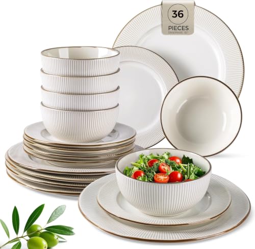 GBHOME Ceramic Dinnerware Sets of 8,36pcs Plates and Bowls Sets Dishes - color: Off-White, size: Service for 8 (36 pcs)