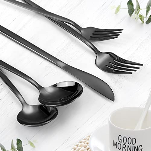 Black Silverware Set, KassKa 40 Pieces Flatware Cutlery Set, Stainless Steel Utensils Set Spoon Fork Knives Set for Home Restaurant and Kitchen, Mirror Polished Finished, Service for 8 - color: Mirror Black