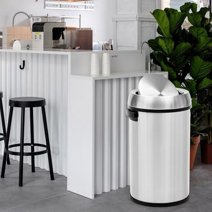 17 Gallon Fingerprint-Proof Stainless Steel Trash Can, Heavy Duty Commercial Round Garbage Bin with Swing Lid for Restaurant, Home, Office, Silver - color: Silver