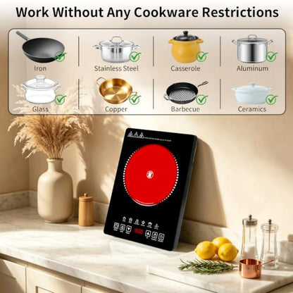 Single Burner Electric Cooktop,110V 1800W Electric Stove Top with LED Touch Control,9 Power Levels, 3 hTimer, Safety Lock,single burner cooktop Overheat protection - size: single burner electric cooktop