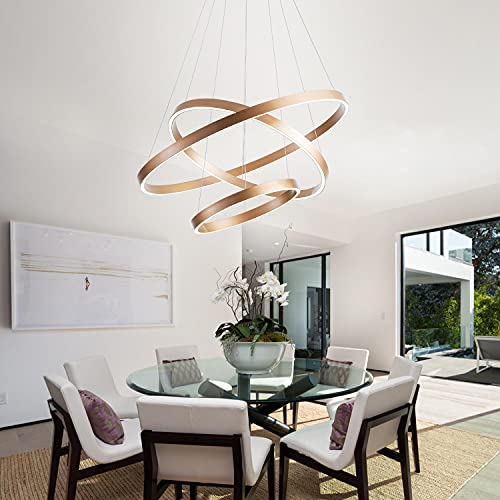 MADEM Modern LED Chandelier 3-Ring Circular Dimmable Pendant Light,Gold - color: Gold, size: 3 Rings