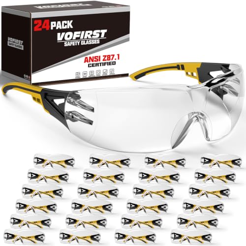 24 Pack Clear Safety Glasses Bulk for Men Women ANSI Z87.1 UV Protection - color: Yellow