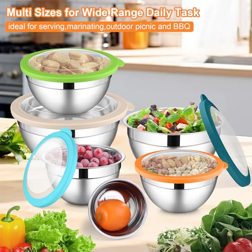 LIANYU Mixing Bowls with Visible Lid Sets of 6, Cooking Bowls for Kitchen - color: Colorful, style: Atlas Base with Visible Lids