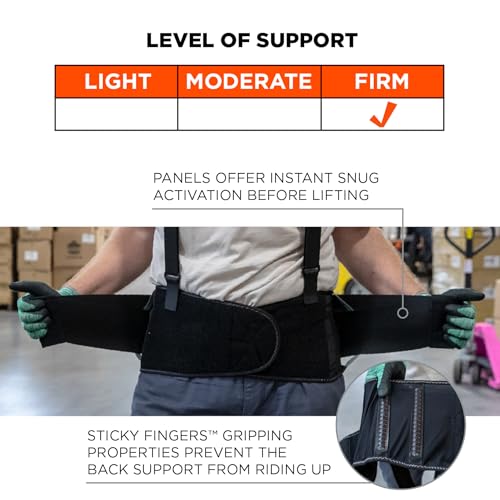 Ergodyne ProFlex 2000SF Back Support Brace, 8.5" Spandex, V-Shape Design and Patented Stays for Added Support, Large,Black - size: 11284
