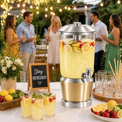 Drink Dispenser with Ice Chambers, Lemonade Tea Water Dispenser with Spigot, Stainless Steel Beverage Jar Jug, Perfect for Home Parties, Weddings, Gifts & Events (Silver, 3, Gallons) - color: Silver